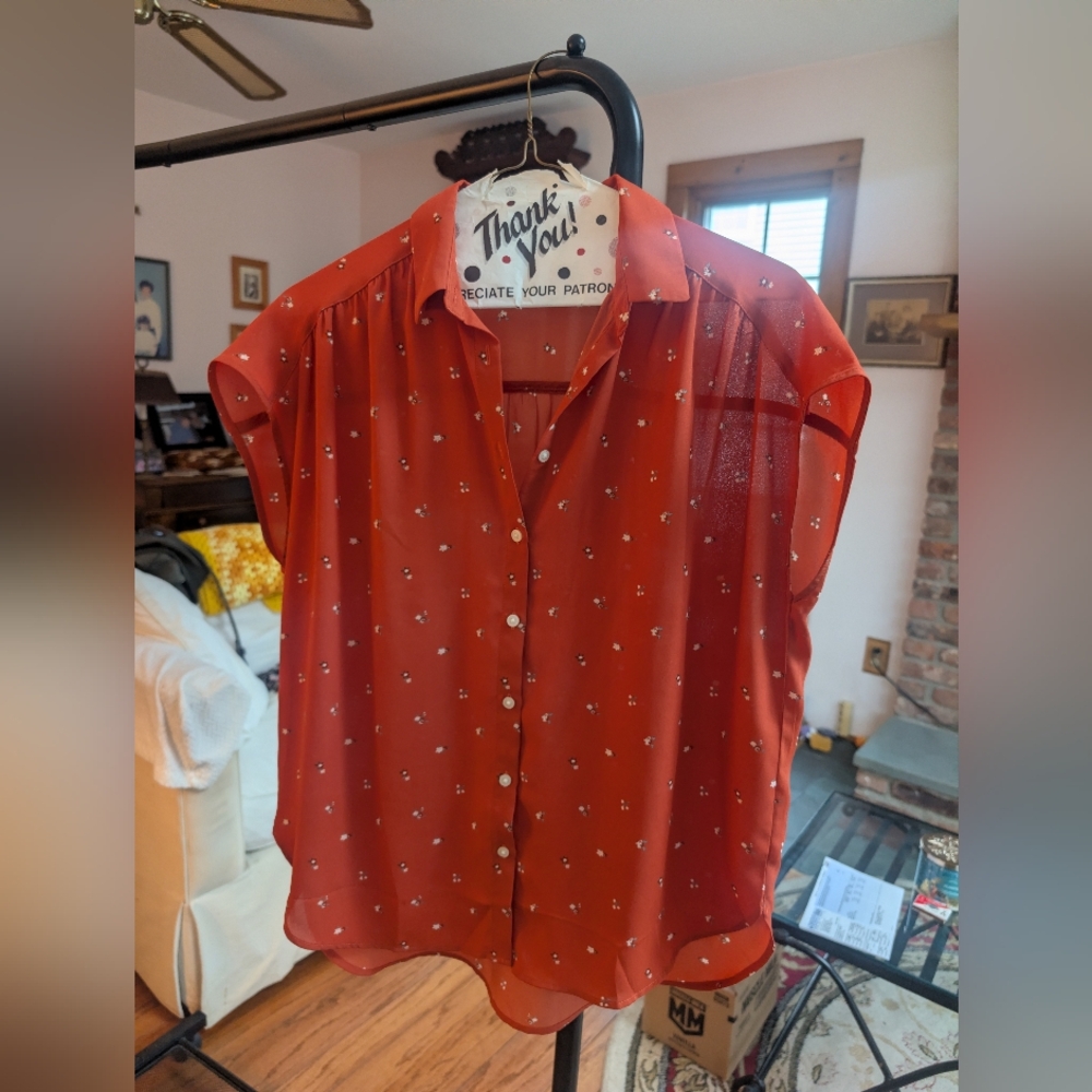 Loft Sleeveless Orange Button Down Blouse - Picture 2 of 4